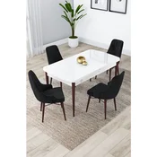 Hanah Home trpezarijski set Lia, sto na razvlacenje i 4 stolice, bela ploca, noge boje oraha, crna tkanina Babyface