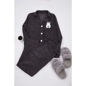 Trendyol Anthracite Polka Dot Animal Printed Polar Fleece Knitted Pajama Set