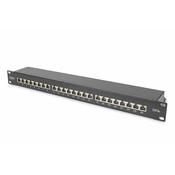 CAT 6A Patch Panel, shielded, 1U, 24-port, 8P8C, bl RAL 9005, 483 mm (19) / 482.6x44x109