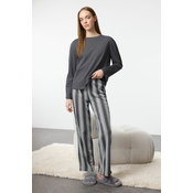 Trendyol Anthracite 100% Cotton Striped Knitted Pajama Set