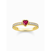Thomas Sabo TR2448-995-10-56 Gold-plated solitaire ring w. red stone + zirconia