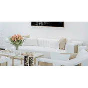 Casa Padrino luxury sofa white/gold 290 x 98 x H. 72 cm - Living room sofa - Hotel sofa - Living room furniture - Living room furnishings - Hotel furniture - Luxury furniture