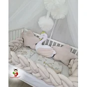 Bubamara037 Set za krevetac sa ogradicom od pletenica, bez držaca, Bež-Beli