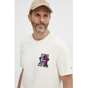 Bombažna kratka majica Tommy Hilfiger moška, bež barva, MW0MW34423