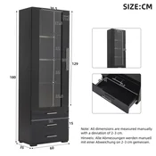 SONNENH Vitrina, 60 x 35 x 180 cm, MDF, črna, led osvetlitev, predali za shranjevanje, za urejeno shranjevanje