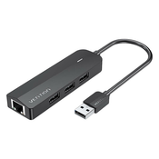 Hub USB 2.0 3-port s Ethernet adapterom 100 Mbps Vention CHPBB 0,15 m, crni