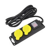 awtools črni podaljšek za delavnico 2 vtičnici 3,0 m z ozemljitvenim stikalom IP44 3x1,5 mm