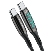 USB-C v USB-C kabel Blitzwolf Renew - pleten polnilni in podatkovni kabel z vgrajenim zaslonom 100W - 0.9m - črn