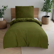 Nikcorp Komplet posteljnine HIG 3-delni 135x200 cm mikrovlakna olivna olivno odeja prevleka blazina 80x80 rjuha 90x200 z zavihkom 35 cm dvojna zadrga Oeko-Tex Standard 100