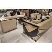 Casa Padrino Luxury Living Room Set Gold/Black - 2 Luxury Sofas & 2 Luxury Armchairs & 1 Luxury Coffee Table - Living Room Furniture - Luxury Furniture - Luxury Furnishings