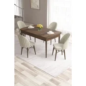 Hanah Home trpezarijski set Roz, sto na razvlacenje i 4 stolice, ploca u dekoru drveta Baroque, krem tkanina Babyface