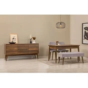 HANAH HOME Vina 02 0701 Walnut Grey Produživi trpezarijski sto, stolice i konzola (5 komada))