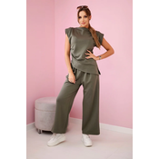 Kesi Włoski Set asymmetrical blouse + pants khaki