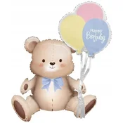 GoDan Folija balon sedeči medvedek s 3D baloni medvedek rojstni dan enoletnik 41x76x31cm