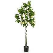 UNBRANDED 160 cm umetno limonino drevo z loncem in 27 limonami, lipa, umetna rastlina citrusov