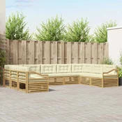 Set vanjskih sofa 9 kom. Bijela i krem Čvrsto drvo akacije