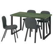 SKALSTA Miza in 4 stoli, temno sivo-zelena imitacija marmor črnosiva v obliki črke U/Knäbäck temno siva profilirana kovina/črnosiva, 140x80 cm