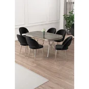 Hanah Home trpezarijski set Jita, sto i 6 stolica, antracit ploca Irony, hromirane noge, crna tkanina Babyface