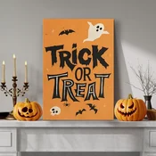 WallXpert slika na platnu 70100HALC-003, natpis Trick or Treat sa duhom i slepim miševima na narandžastoj pozadini, 70 x 100 cm