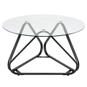 COSTWAY Okrogla mizica za kavo s ploščo iz kaljenega stekla in kovinskim okvirjem, (5000289073)