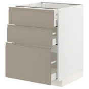 METOD / MAXIMERA Podni element s 3 fioke, bela/Upplöv tamnobež, mat, 60x60 cm
