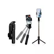 Selfie stick Techsuit C06 z Bluetooth daljincem, LED lučko in stabilnim stojalom, 76cm - črn
