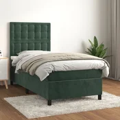 Greatstore Box spring postelja z vzmetnico temno zelena 100x200 cm žamet