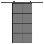 Vidaxl Drsna vrata z opremo črna 102,5x205 cm kaljeno steklo