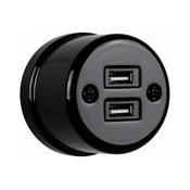 Elhard - Keramicka retro uticnica 2xUSB-A crna