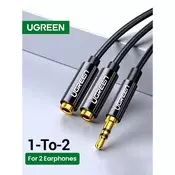UGREEN kabel 3,5 mm priključak - 2x 3,5 mm priključak, razdjelnik, M/Ž/Ž, 0,2 m, crni 20816