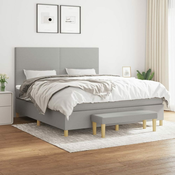 Greatstore Box spring postelja z vzmetnico svetlo siva 180x200 cm blago