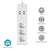Nedis WIFIP312FWT - SmartLife podaljšek| Wi-Fi | 3x vtičnica tipa F (CEE 7/3)/4x USB | 3680 W | 1,8 m | Bela