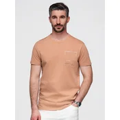 OMBRE Moška bombažna majica z žepom V7 OM-TSPT-0154 svetlo rjava MDN124346 S