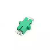 FO coupler, duplex, SC (APC) to SC (APC) SM, OS2, green ceramic sleeve, polymer housing, transparent caps