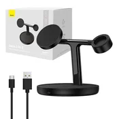 BASEUS bežicni punjac, stalak, 3u1, MagSafe, crni (WXTE000101)