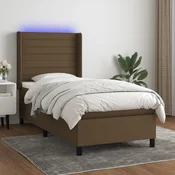 Box spring postelja z vzmetnico LED temno rjava 90x190 cm blago