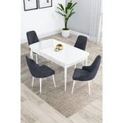 Hanah Home trpezarijski set Kar, sto na razvlacenje i 4 stolice, bela ploca, antracit tkanina Babyface