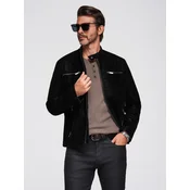 Ombre Mens retro biker jacket with stand-up collar - brown