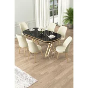 Hanah Home Set Trpezarijski sto i 6 stolica Lai, Krem-crni
