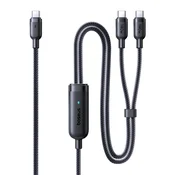BASEUS Kabel 2 v 1 USB-C – 2x USB-C, 140 W, 1,5 m – črn