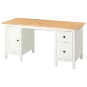 HEMNES Pisalna miza, bela lazura/svetlo rjava, 155x65 cm