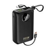 DUDAO Powerbank 20000 mAh USB-C/USB-A z vgrajenimi kabli iPhone Lightning–USB-C – črn