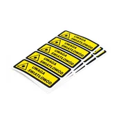 Sticker 25x100mm with a warning triangle and the text Caution Fiber Optic, 20 pieces (4 sheets of 5 pieces each)