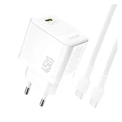 shumee GaN stenski polnilnik s kablom USB-C 45W - bel