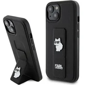 Karl Lagerfeld Karl Lagerfeld Gripstand Saffiano Choupette Pins - Ohišje za iPhone 15 (črno)