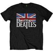 The Beatles Majica Drop T Logo & Vintage Flag Unisex Black 2XL
