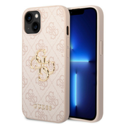 Gues maska za iPhone 15 leather 4G metal logo pink ( GUHCP15S4GMGPI )