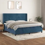 Greatstore Box spring postelja z vzmetnico temno modra 200x200 cm žamet