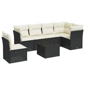 7-dijelni set vrtnih sofa od poliratana s jastucima crni Crna 234 x 124 x 69 cm