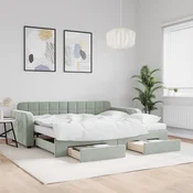 Greatstore Izvlečna dnevna postelja s predali svetlo siva 90x200 cm žamet